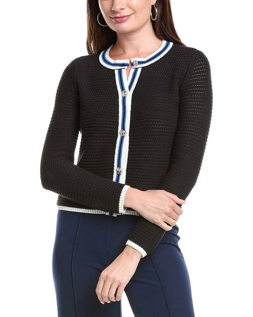 Tahari Long Sleeve Button-Up Cardigan XL Black.White NWT $98