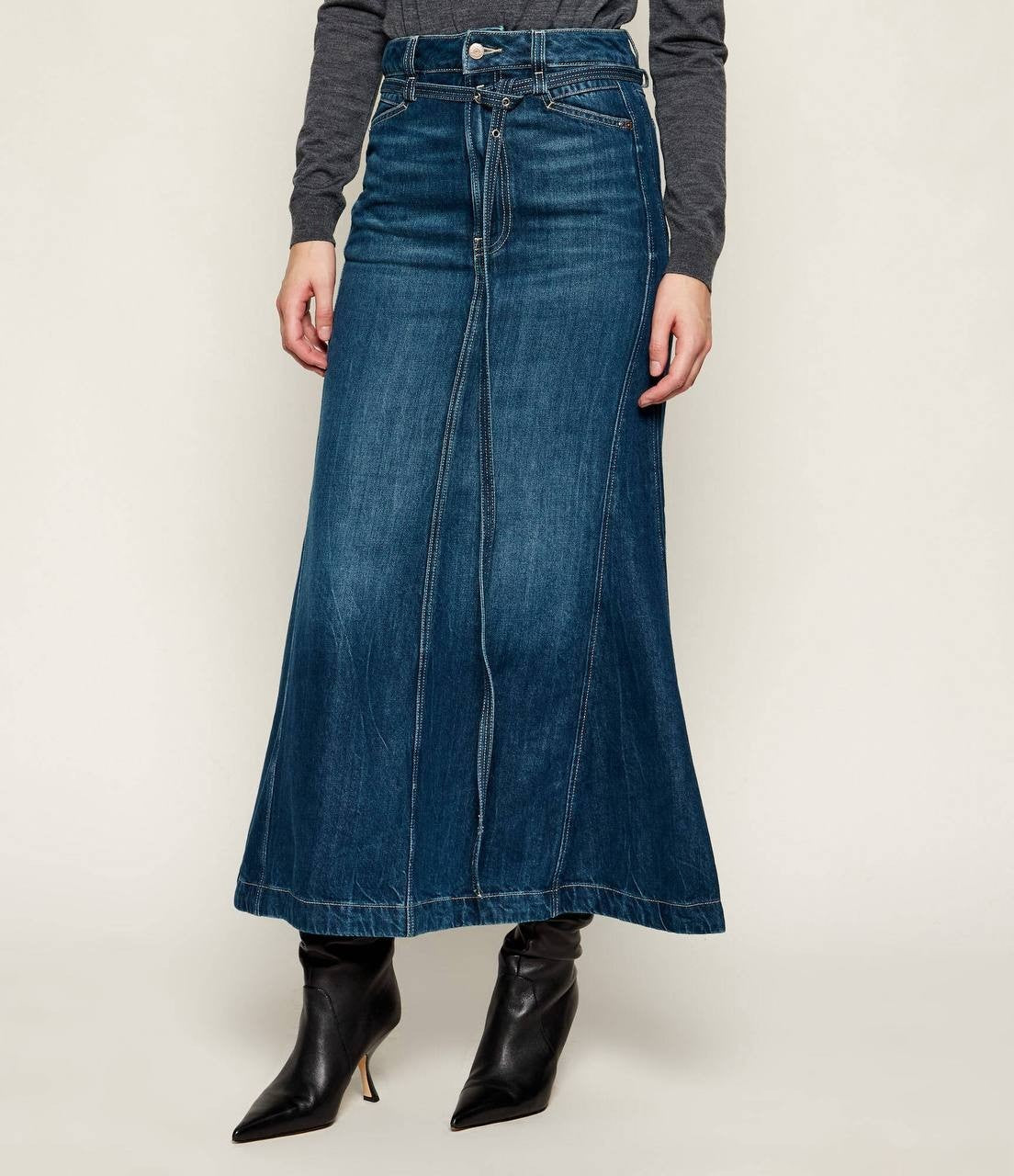 BOSS Blue-Denim Flared Skirt Dark Blue Size 27 NWT $199