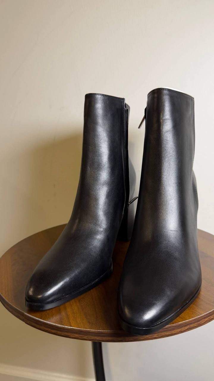 Calvin Klein Black Leather Block Heel Booties 9M New in Box MSRP $189