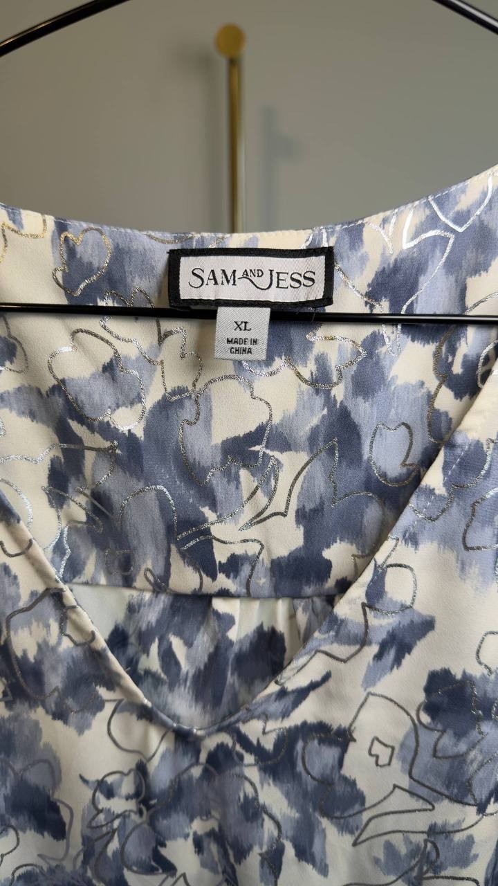 Sam & Jess Floral‑Print Bubble‑Sleeve Top Floral Multi XL NWT $59