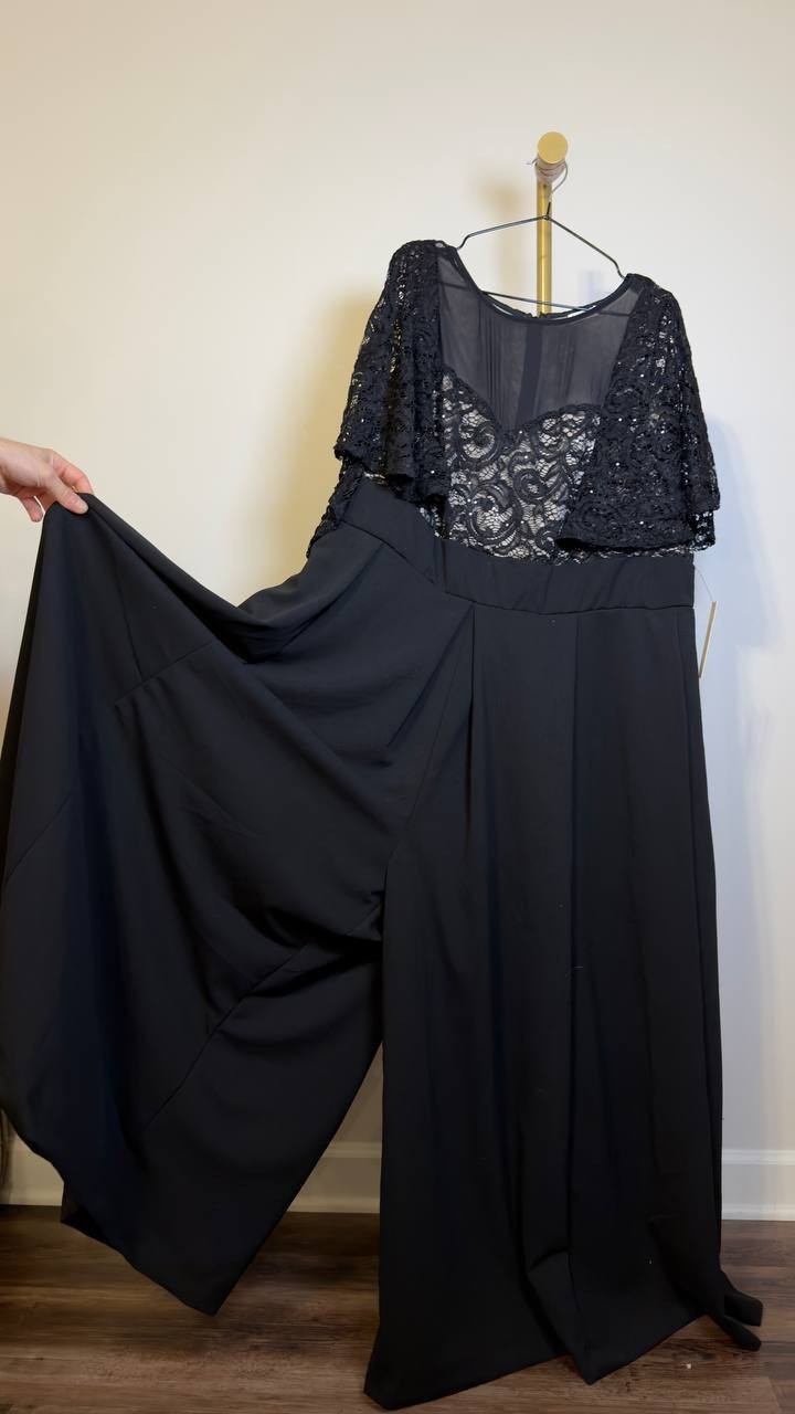 Kiyonna Plus Size Alluring Sequins Lace Formal Jumpsuit Black 4X NWT $288