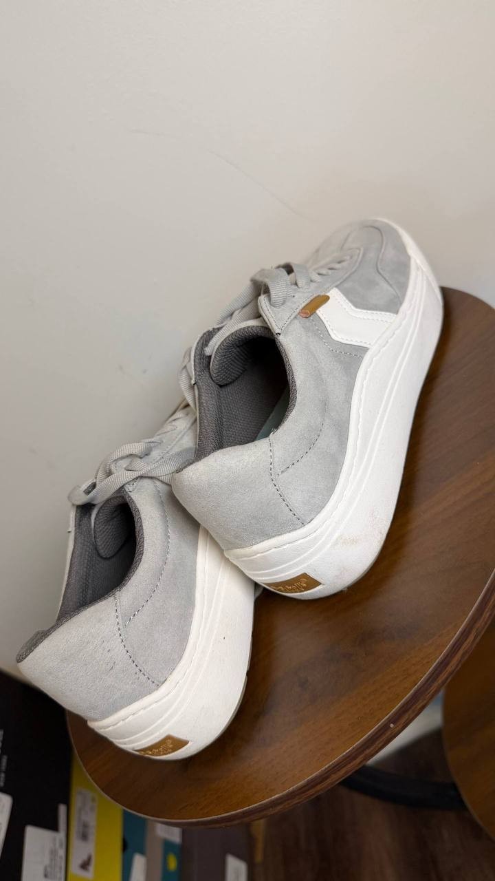 Dr. Scholl’s Time Off Win Sneakers 8.5M Grey Faux Leather Lace‑Up NIB msrp$110