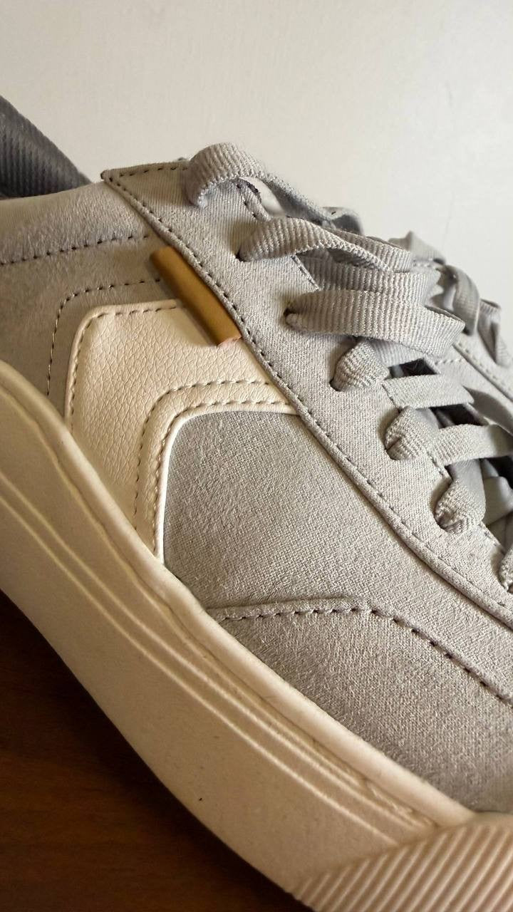 Dr. Scholl’s Time Off Win Sneakers 8.5M Grey Faux Leather Lace‑Up NIB msrp$110