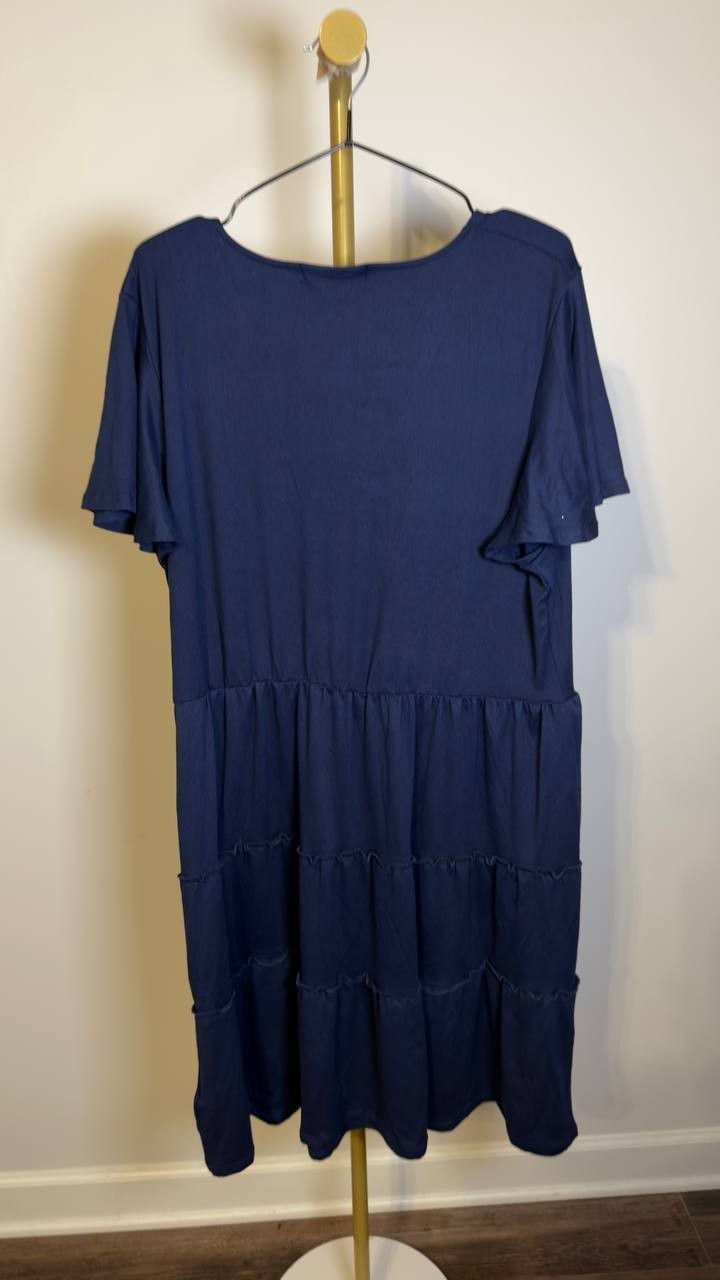 White Mark Women’s V‑Neck Short Sleeve Tiered Mini Dress Navy XL NWT $76