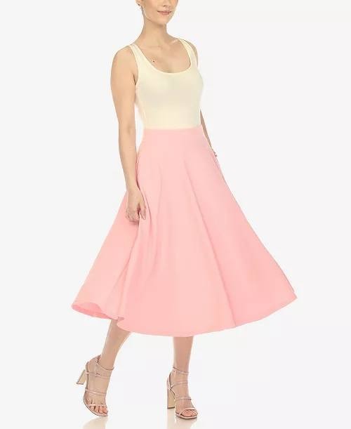 White Mark Women’s Flared Midi Skirt with Pockets Cotton Pink L NWT $59