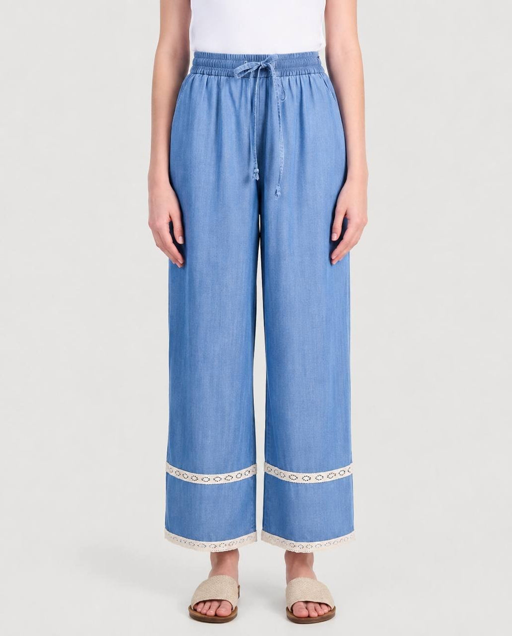 And Now This Chambray Lace-Trim Wide-Leg Pants Drawstring PS NWT $59.50