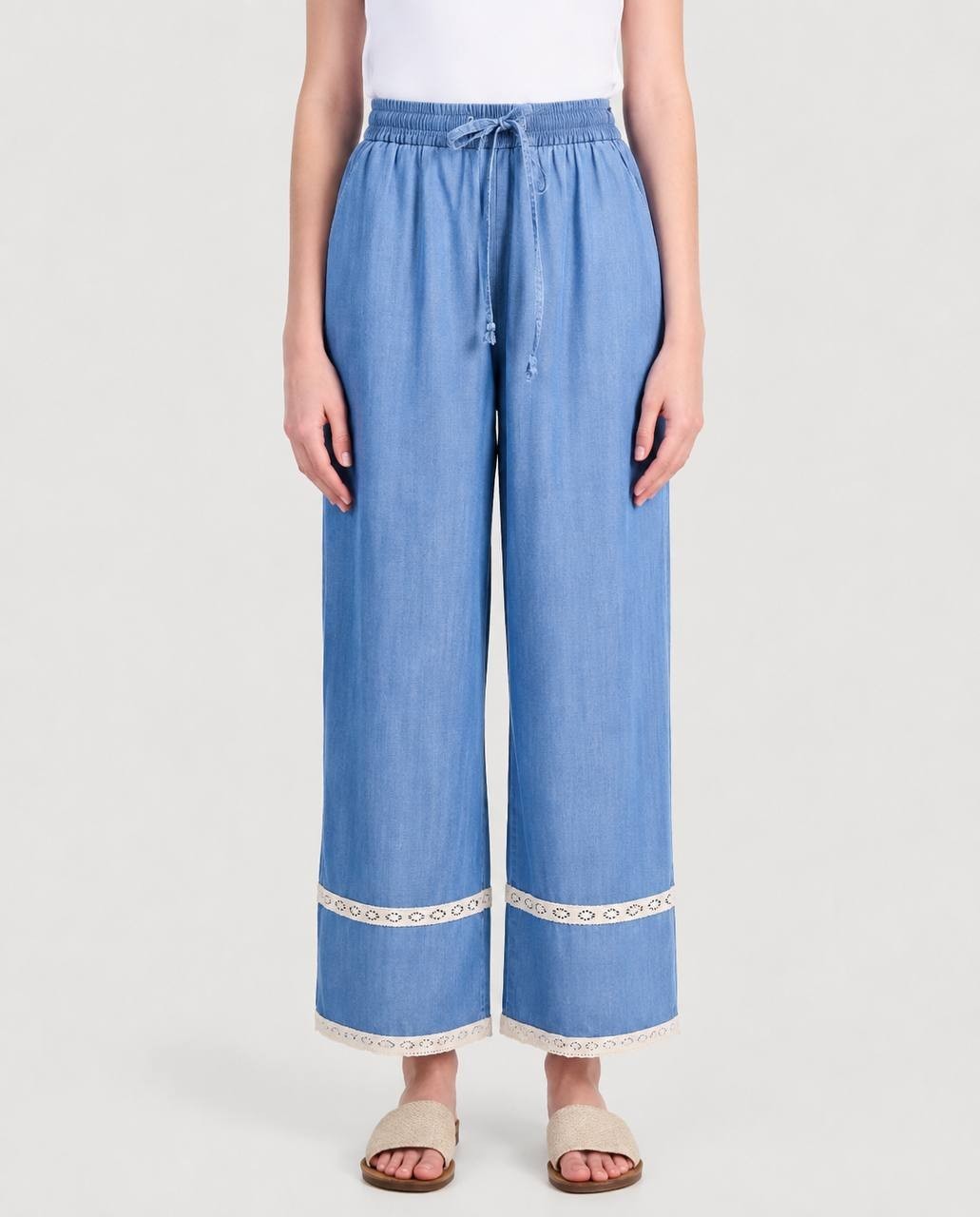 And Now This Chambray Lace-Trim Wide-Leg Pants Drawstring PS NWT $59.50