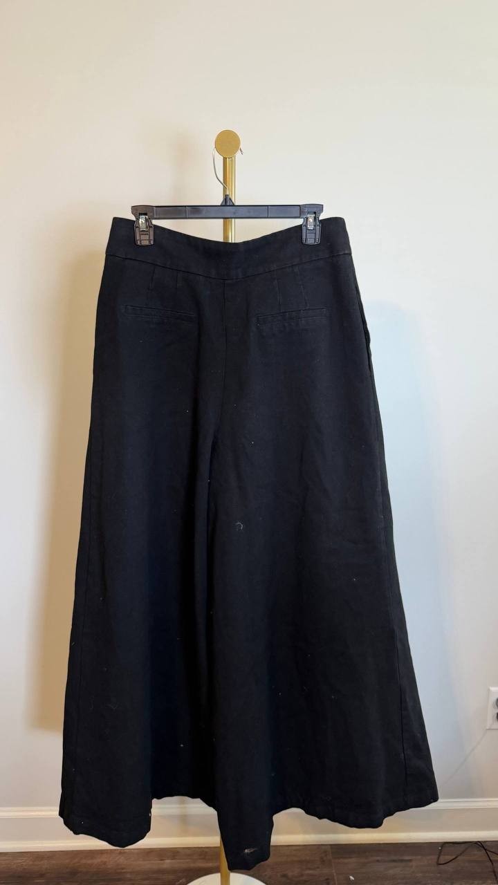Gracia Wide Leg Pant Black Pleated High Rise Denim Look Trousers Size L NWT $130