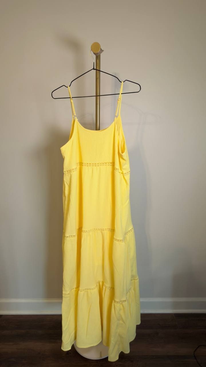 White Mark Scoop Neck Tiered Ruffle Midi Dress Yellow XL NWOT $76