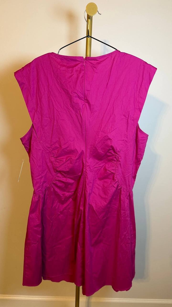 Donna Morgan Gathered-Waist Extended-Shoulder Dress Fuchsia 18 NWT $118