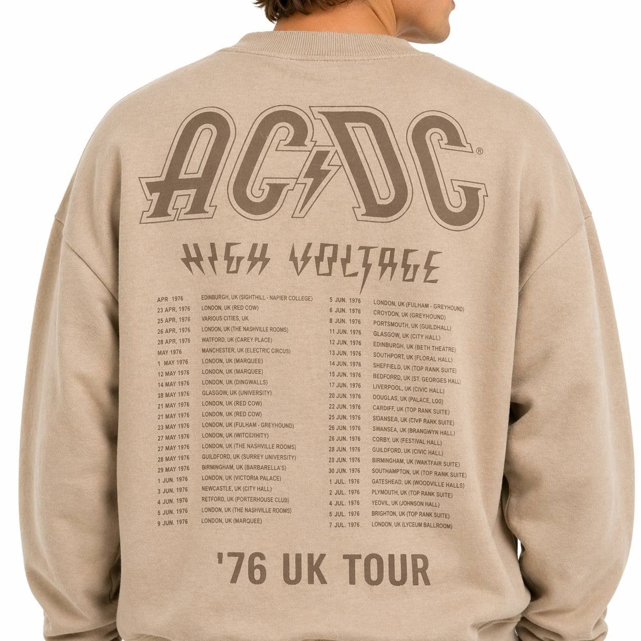AC/DC High Voltage Graphic Crewneck Sweatshirt Tan M NWOT $46