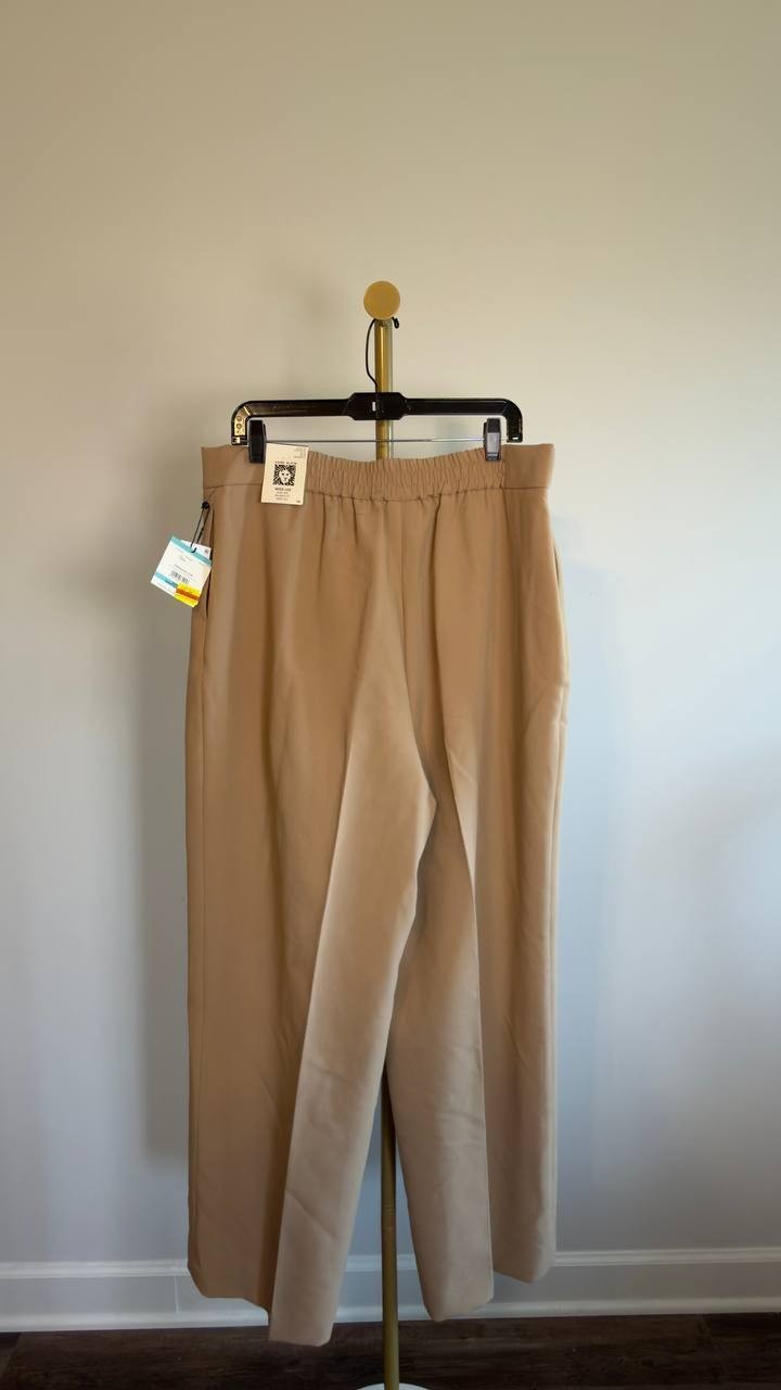 Anne Klein High-Rise Pleated Wide-Leg Twill Pants Beige 16 NWT $99