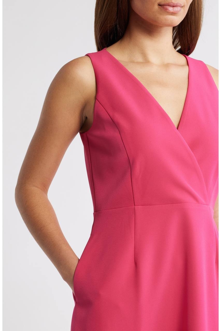 Anne Klein Colorblock A‑Line Surplice Midi Dress Fuchsia Rose 8 NWT $149