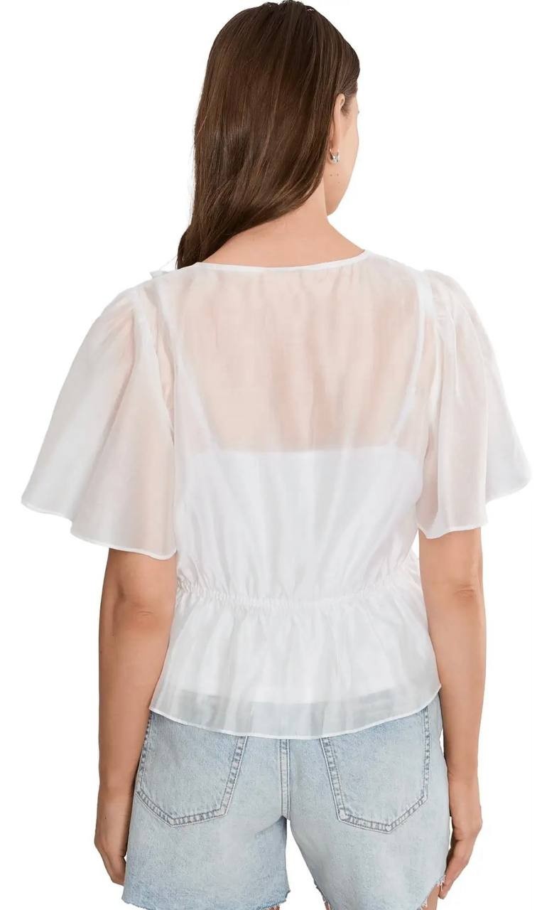 Vince Camuto V-neck Double Ruffle Peplum Flutter Sleeve Top White XL NWT $99
