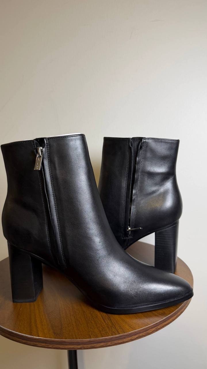 Calvin Klein Black Leather Block Heel Booties 9M New in Box MSRP $189