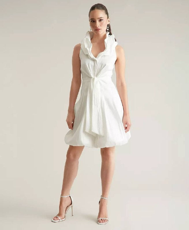 Ivy +Blu Triple‑Collar Tie‑Front Dress White size10 NWT Statement Style msrp$119