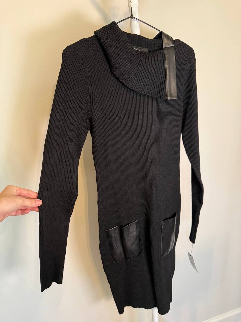 BCX Juniors Faux‑Leather Long‑Sleeve Sweater Dress – Size M – Black – NWT – $49