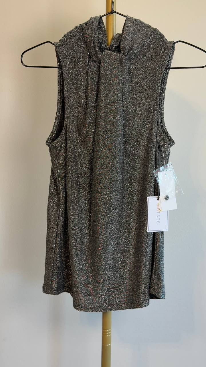 1.STATE Sleeveless Metallic Knit Top Rich Black S NWT $59
