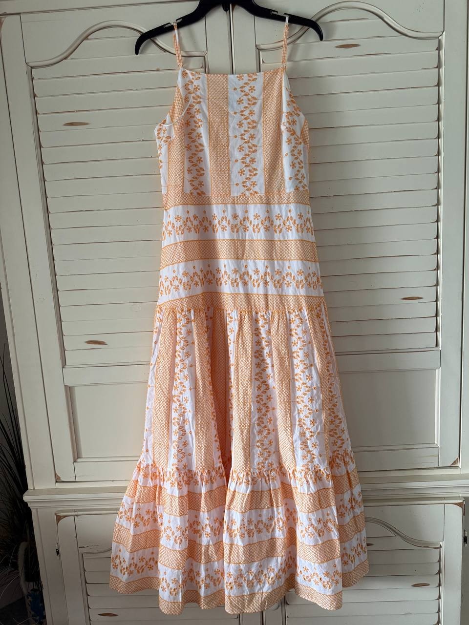 CeCe L'Amour Maxi Dress Orange Embroidered Floral Apron-Neck Size 6 NWT