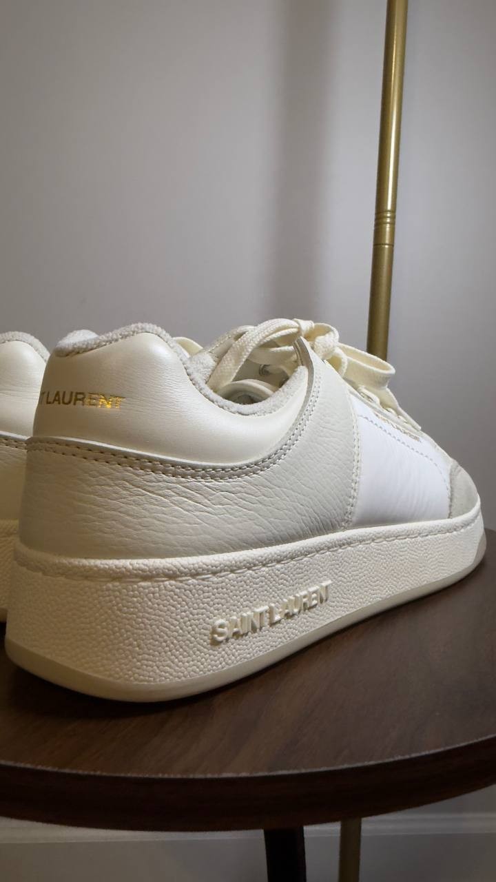 Saint  Laurent  Leather  Sneakers  Black Optic/Coffee White  Size  41  New  $875
