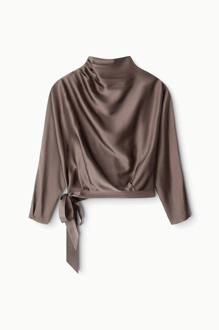 Staud Phoebe Silk Top Dolman Sleeve Side-Tie Truffle Size 2 NWT $475