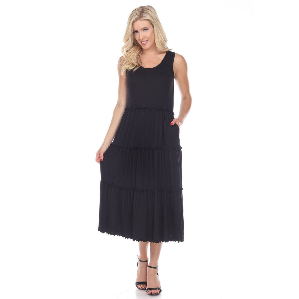 White Mark Scoop Neck Sleeveless Tiered Midi Dress Black XL NWT $68