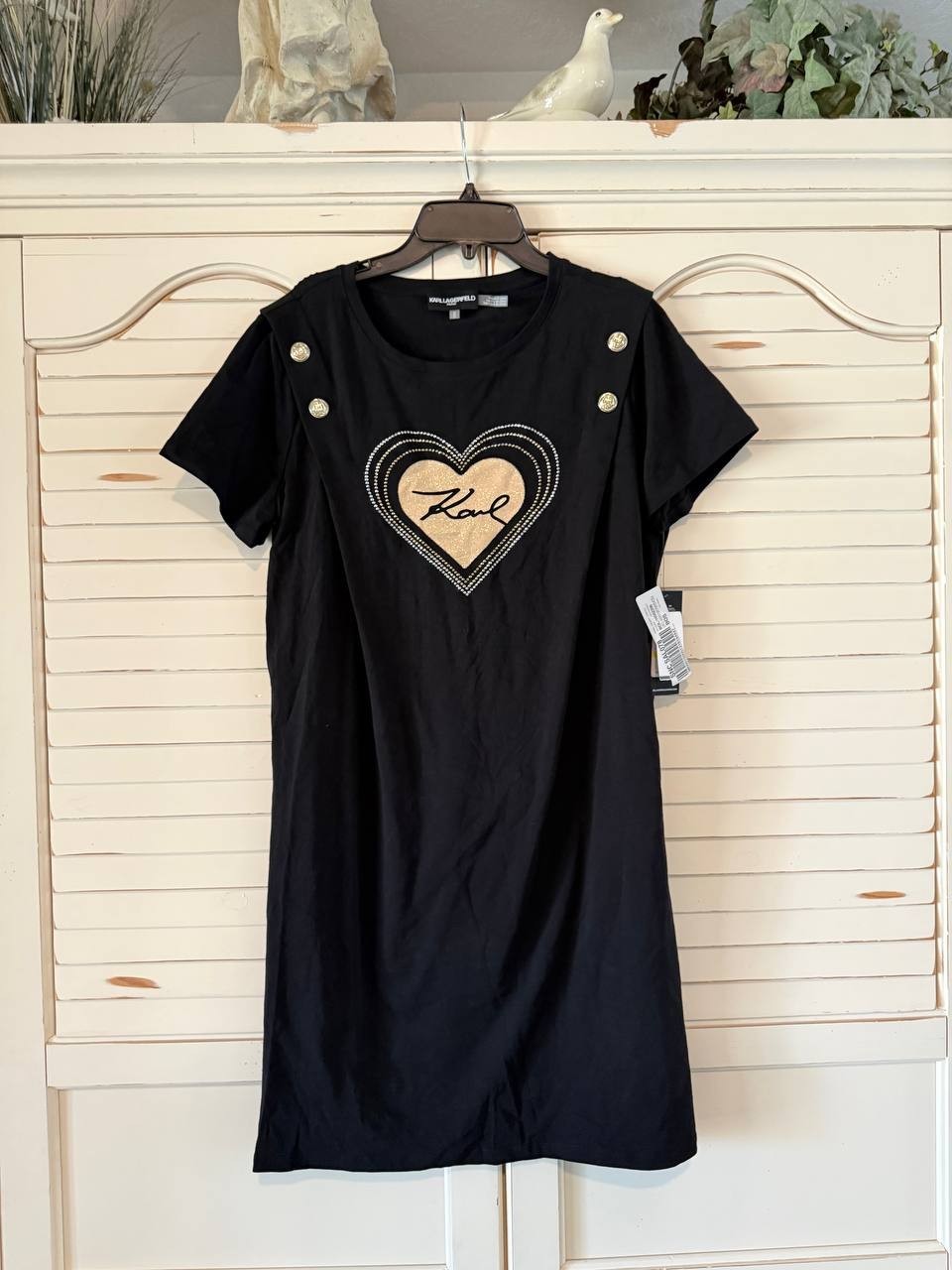 Karl Lagerfeld Paris Choupette Tee Dress w/ Buttons Black Size M NWT $99 – Chic