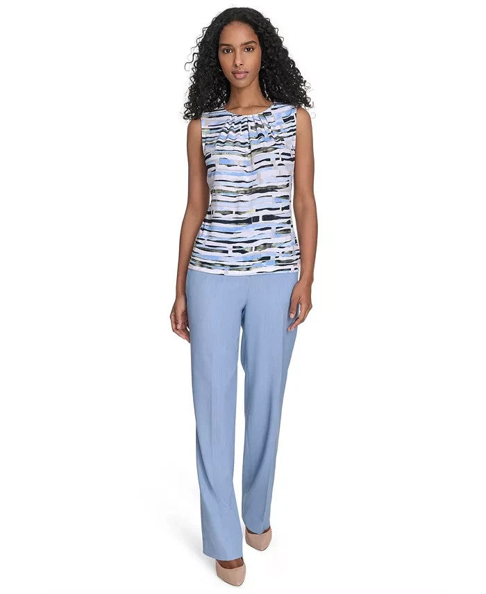 Calvin Klein Women’s Printed Pleated-Neck Sleeveless Top S $59 NWT