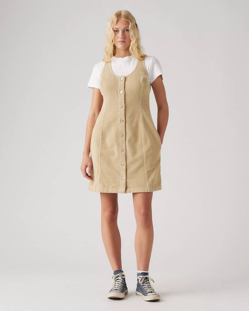 Levi's Corduroy Mini Dress, 100% Cotton, Green/Beige, XS-XL, Casual NWT