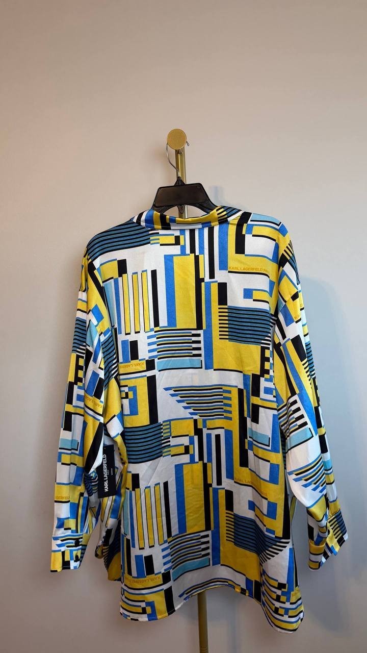 Karl Lagerfeld Paris Satin Printed Button‑Front Shirt Multi 2X NWT $99