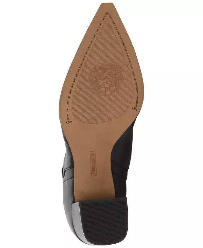 Vince Camuto Lorrys Boots 7.5M Black Leather Almond Toe Block Heel NIB$199