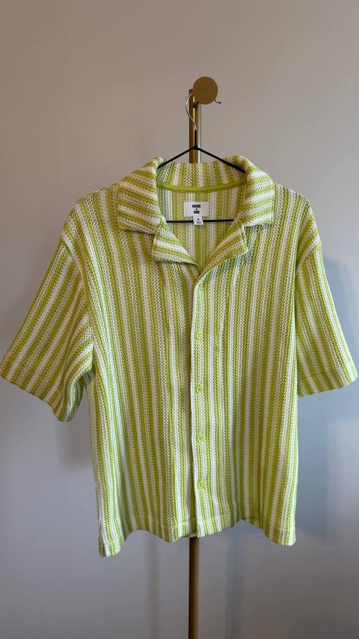 Mode of One Men’s Vertical‑Stripe Camp Collar Shirt M $59.50 NWT