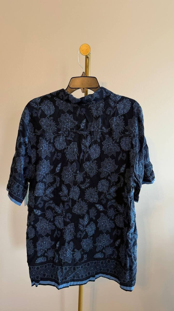 Cubavera Men’s Floral Border Button‑Front Shirt Dress Blues XL/EG $80 NWT