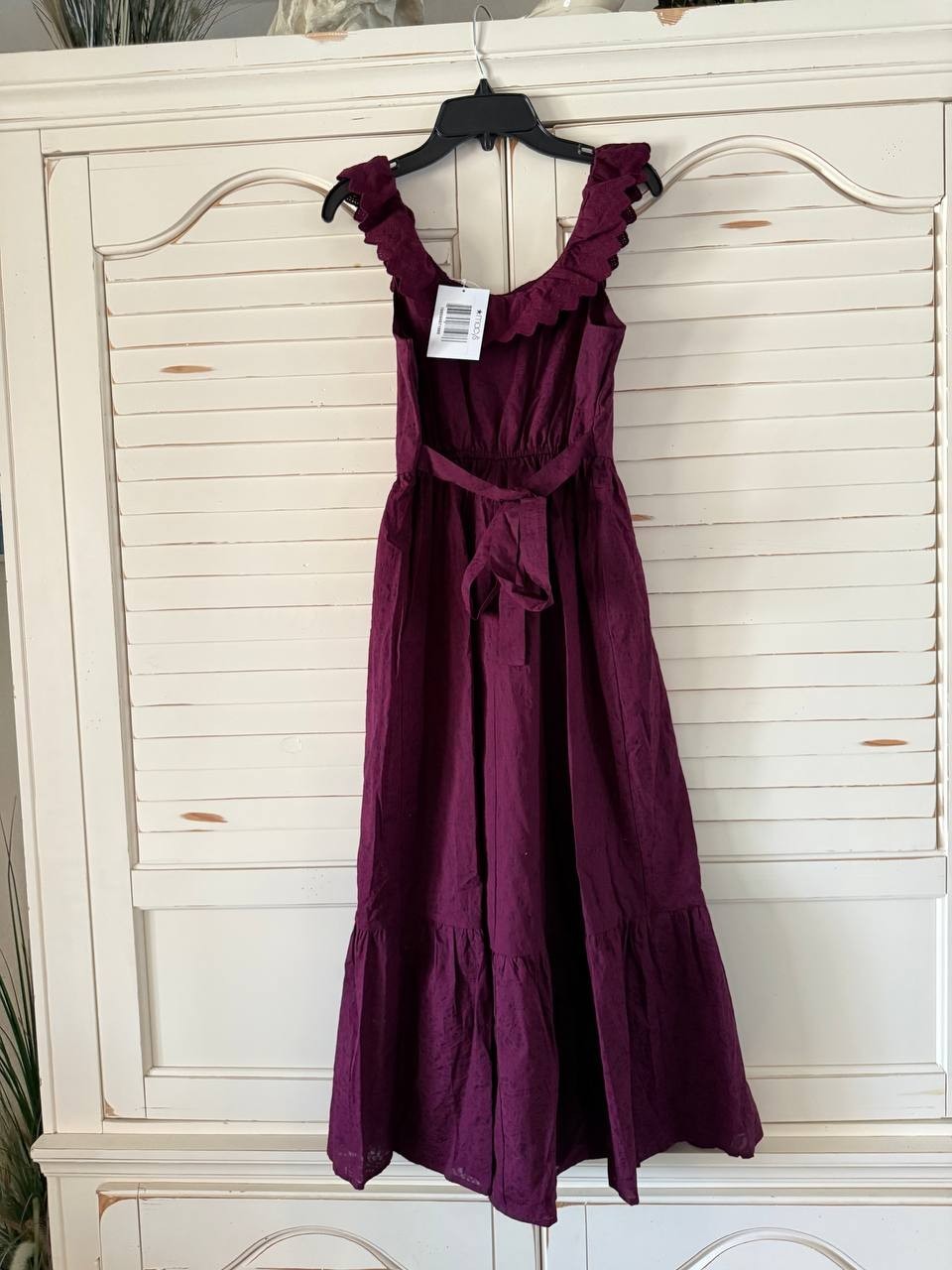 And Now This Cotton Ruffle-Trim Scoop-Neck Maxi Dress Pet/XXS Burgundy