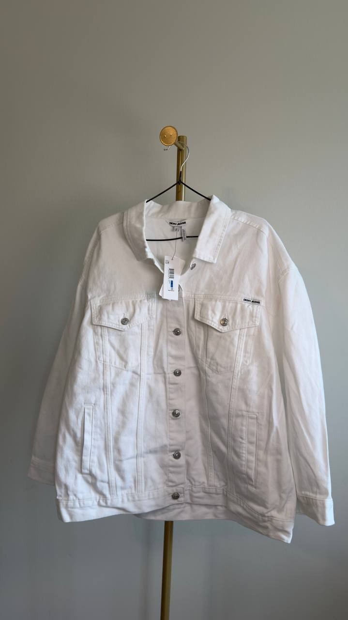 DKNY Jeans Button‑Down Denim Trucker Jacket White XL NWT $99