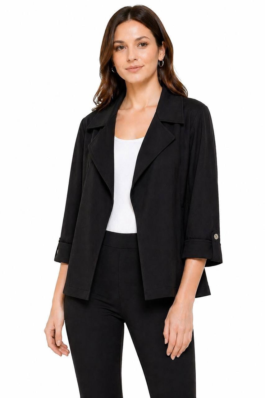 Anne Klein Women’s Open‑Front 3/4‑Sleeve Blazer Black L NWT $129