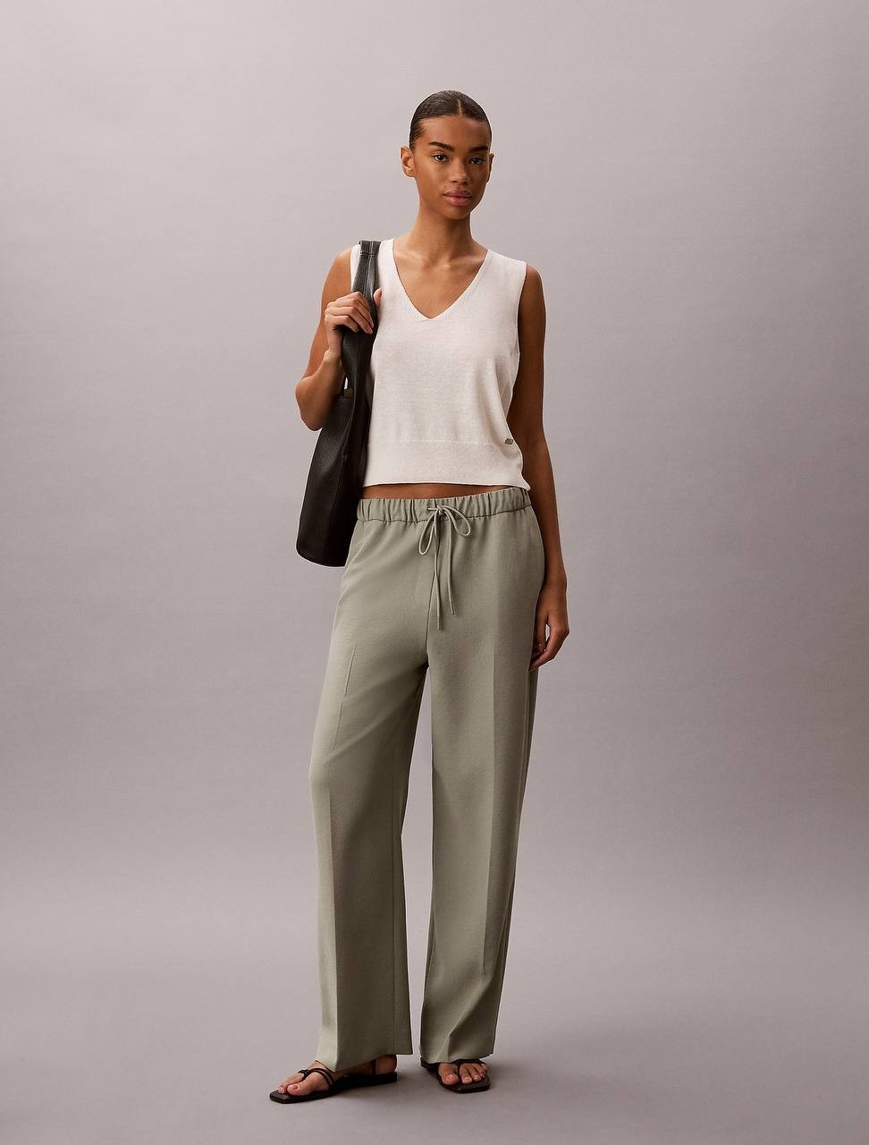 Calvin Klein Soft Twill Drawstring Trousers Shadow S NWT $199