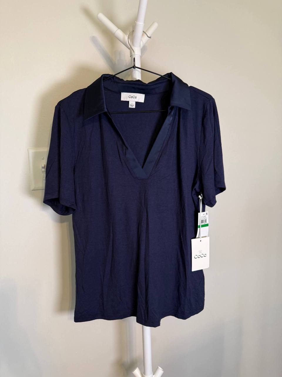 CeCe Short Sleeve Polo Sweater – Navy – Size L – NWT – $45