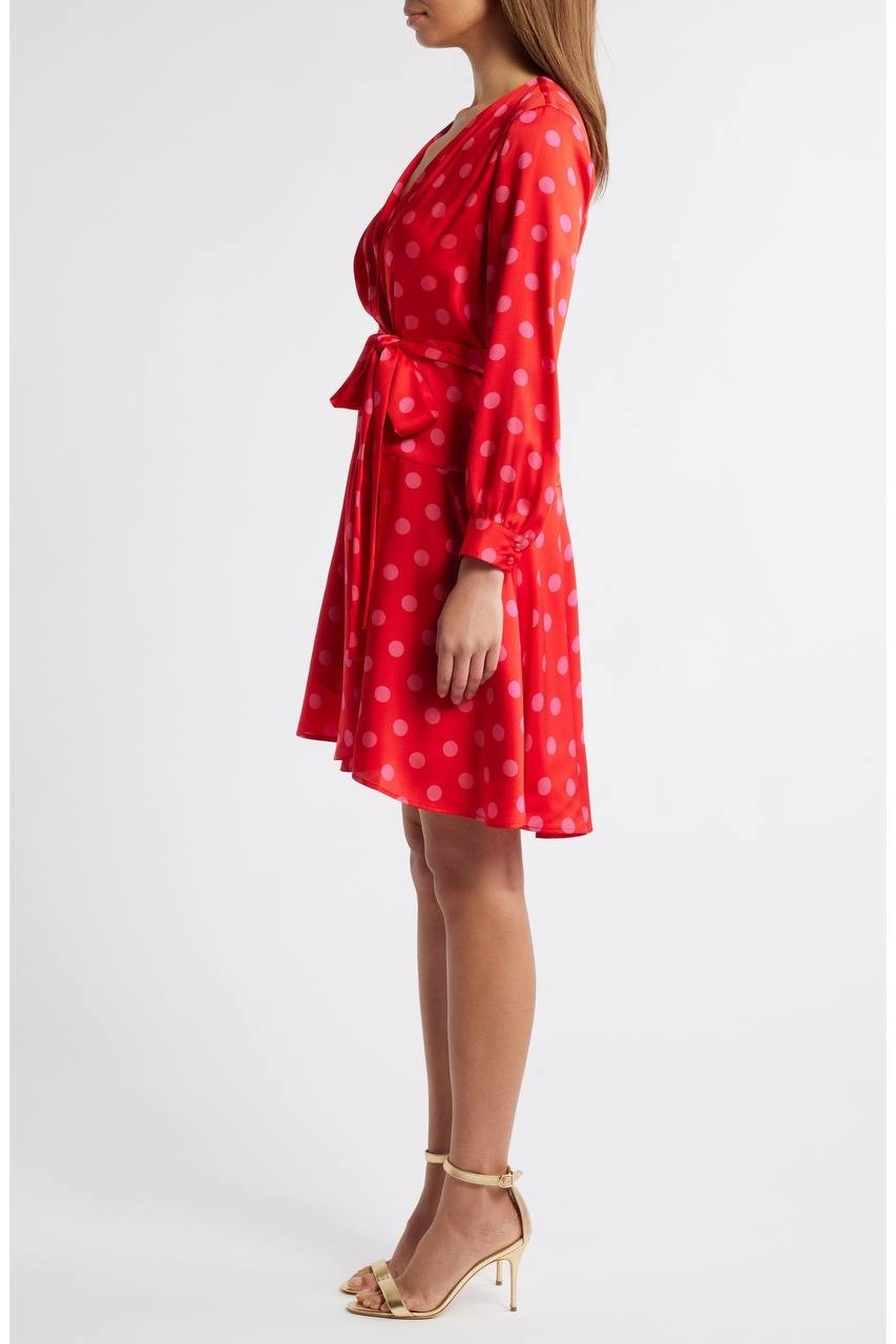 Anne Klein Long Sleeve Faux Wrap Dress Puppy/Fuschia Rose 10 NWT $139