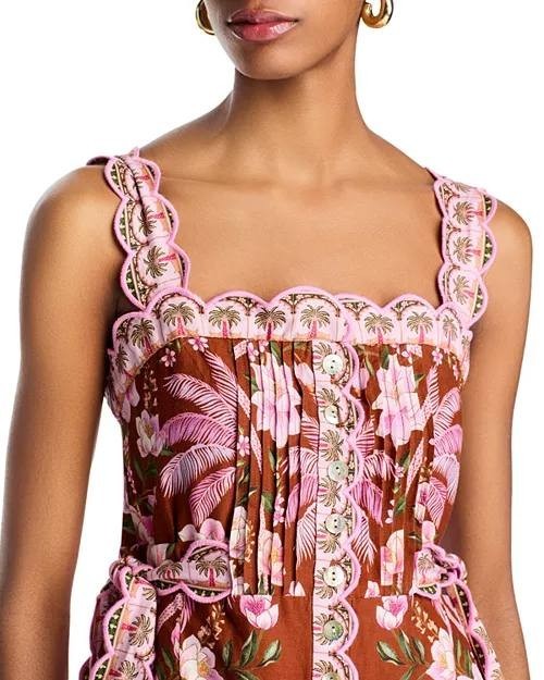 FARM Rio Palm Dream Pleated Romper XS NWT Floral Linen-Blend One-Piece