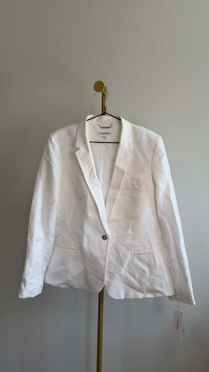 Calvin Klein Linen Blend Blazer White 16 NWT $169
