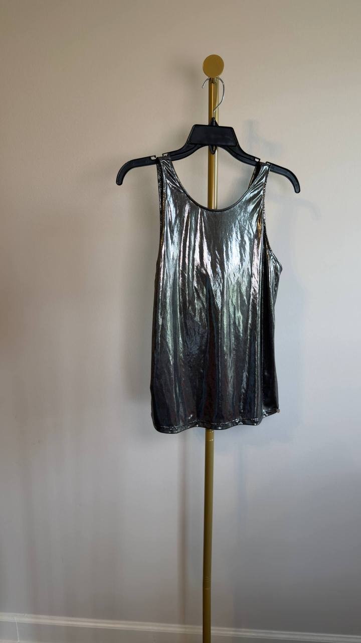 BOSS Orange Esarah Metallic Scoop‑Neck Tank Open Grey M NWT $79