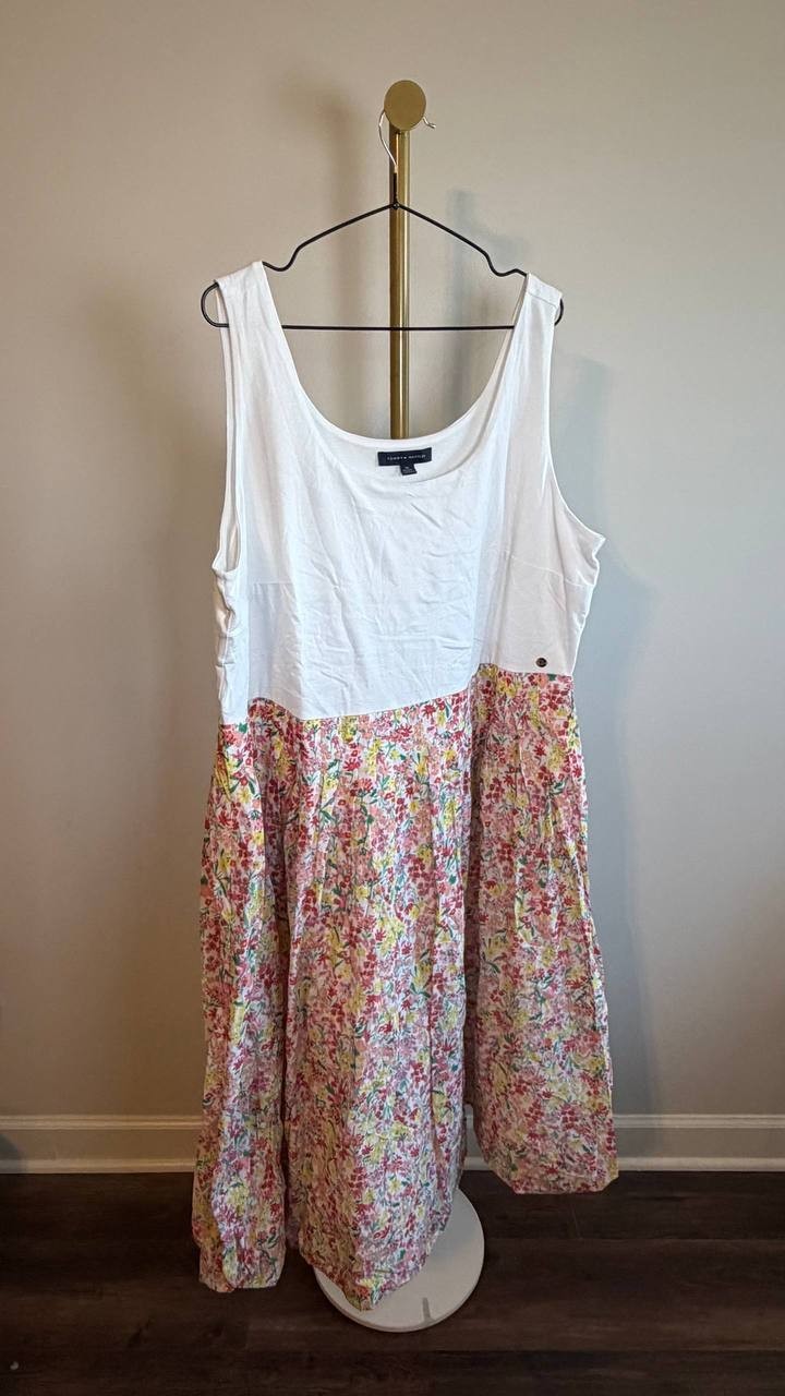Tommy Hilfiger Sleeveless Floral Colorblock Dress White Multi 1XL NWOT $99.50