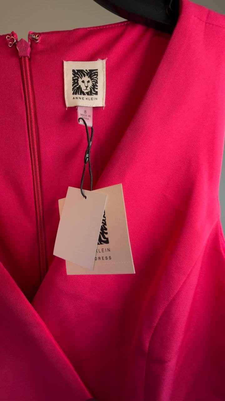 Anne Klein Colorblock A‑Line Surplice Midi Dress Fuchsia Rose 8 NWT $149