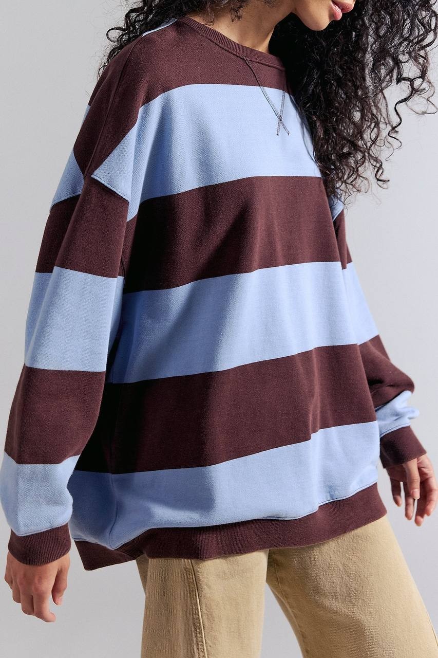 Free People  Striped Oversized Crewneck Periwinkle  Combo M NWT $98