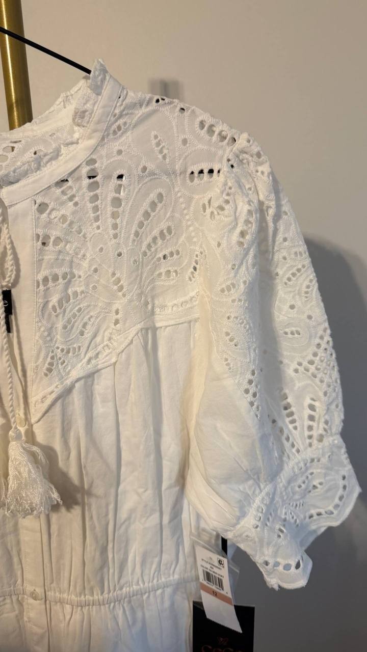 CeCe Women’s Eyelet Trim Midi Dress White 12 $139 NWT