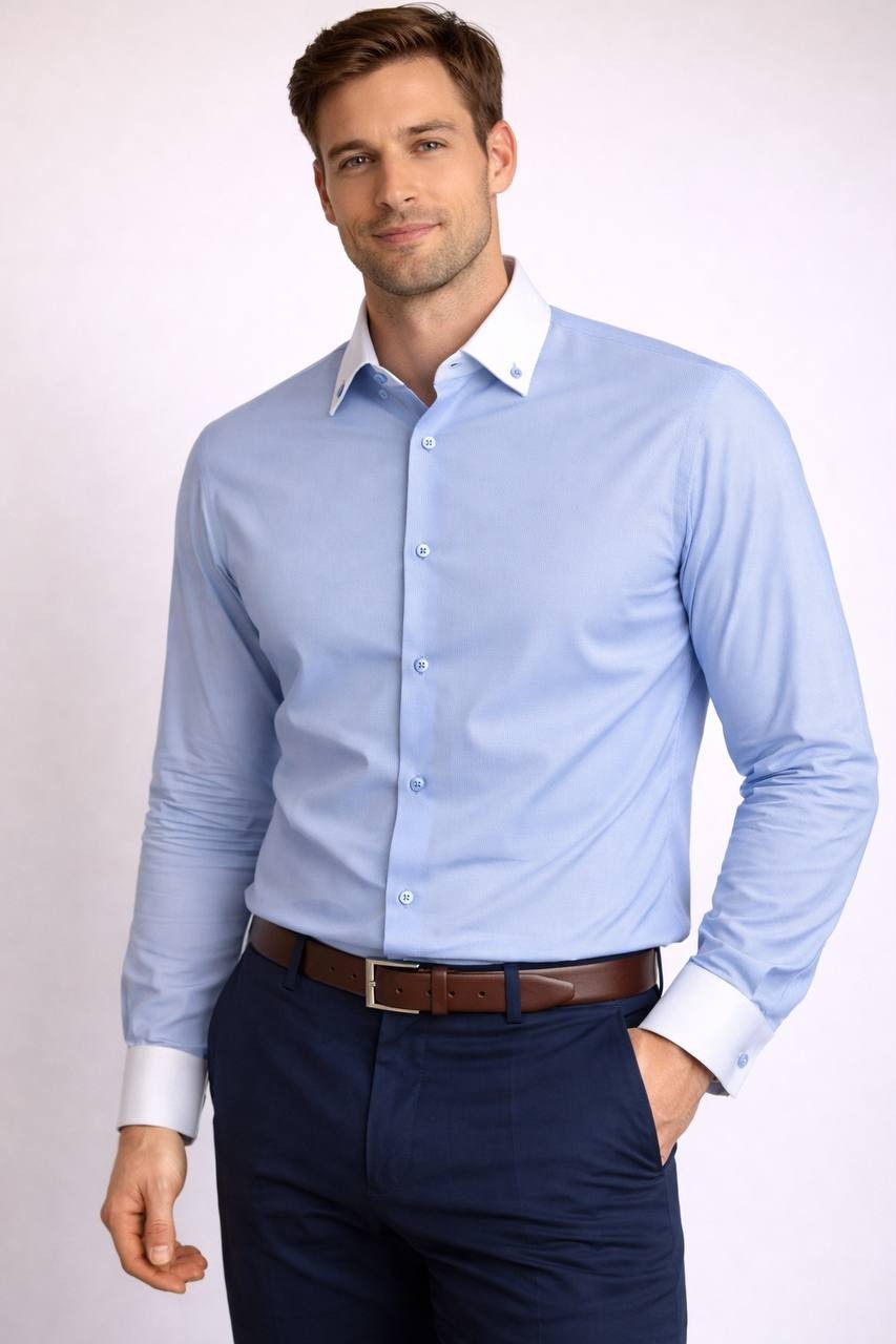 Tayion by Montee Holland Men’s Contrast Collar Shirt Blue XXL NWT MSRP 85$
