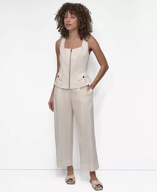 DKNY Weathered Zip‑Up Vest Coconut Beige S NWT $99