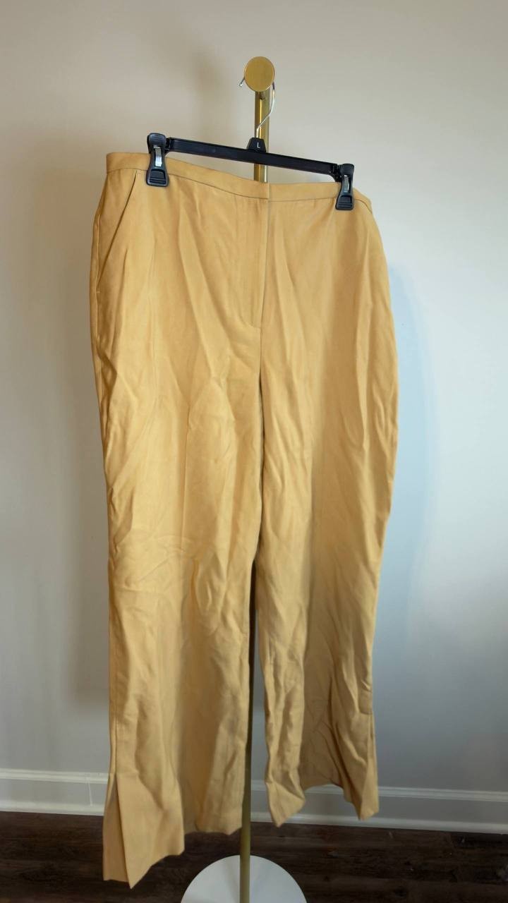 DKNY Plus Sueded Canvas High‑Rise Pants Beige 12 NWT $99