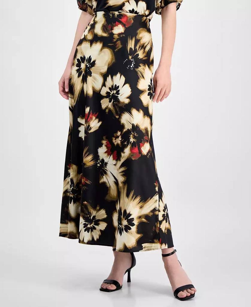 Anne Klein Printed Pull-On Maxi Skirt Black Floral S NWT $89